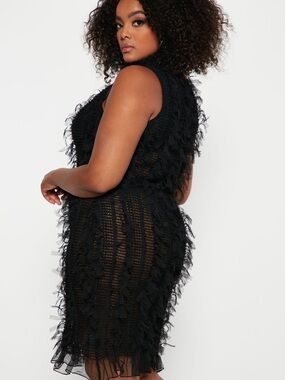 Fashion Nova Black Textured Midi Dress